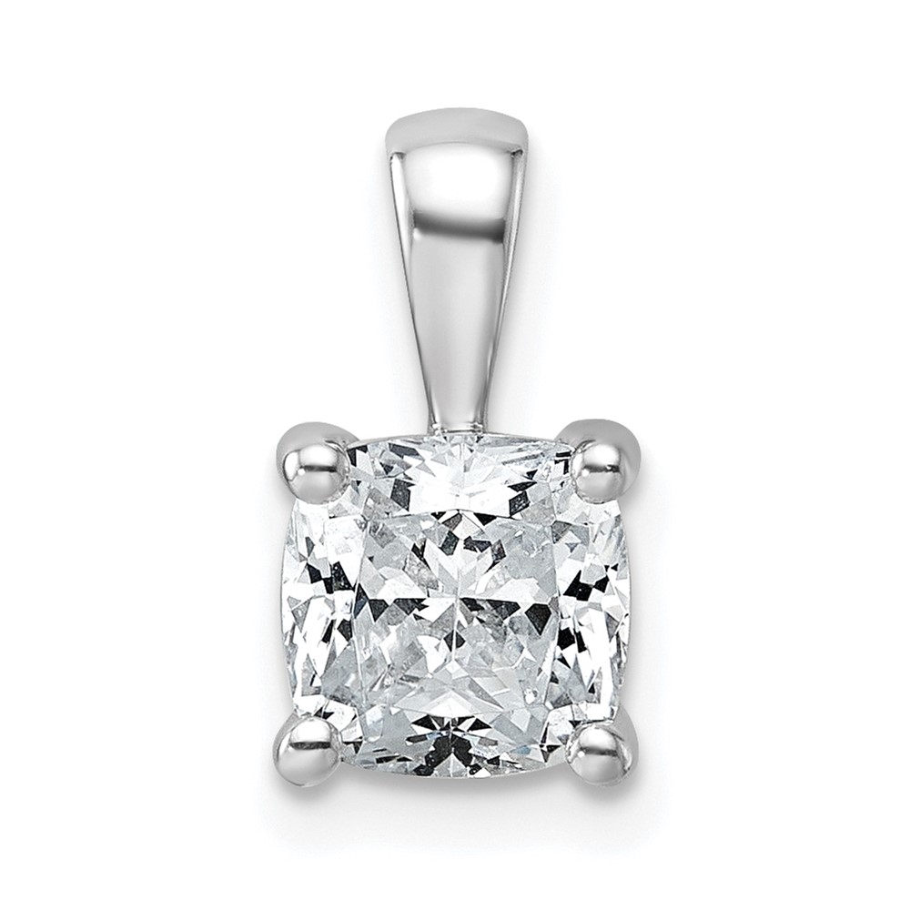 14K White Gold 1.50 Carat Certified Lab Grown Diamond VS+ F+ Cushion Complete Four Prong Pendant