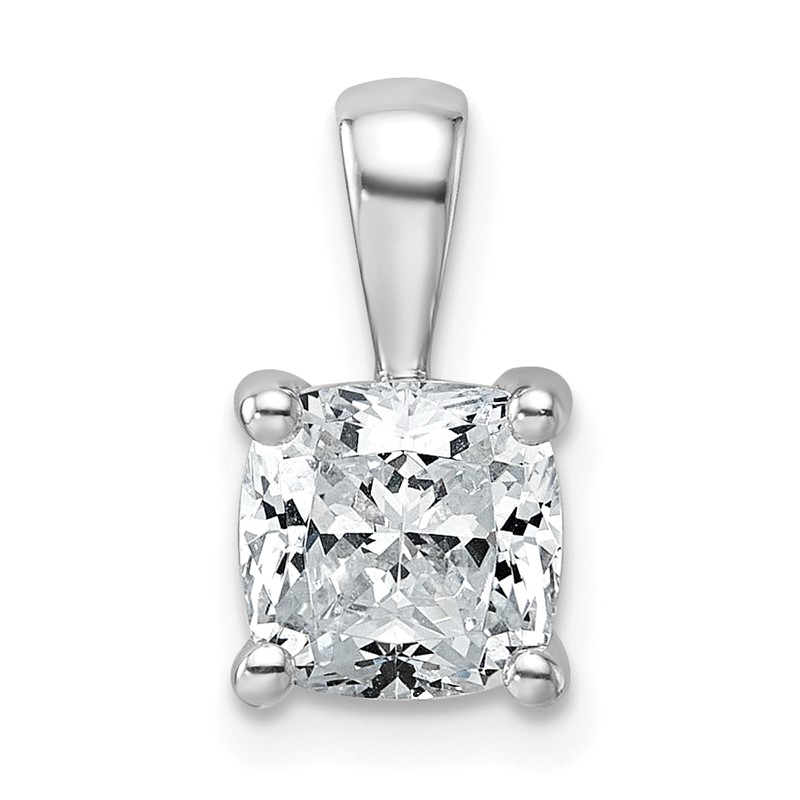 14k White Gold 1 1/2 carat Certified Lab Grown Diamond VS/SI+ G+ Cushion Complete Four Prong Pendant