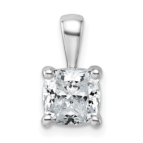 14K White Gold 1.50 Carat Lab Grown Diamond VS+ F+ Cushion Complete Four Prong Pendant