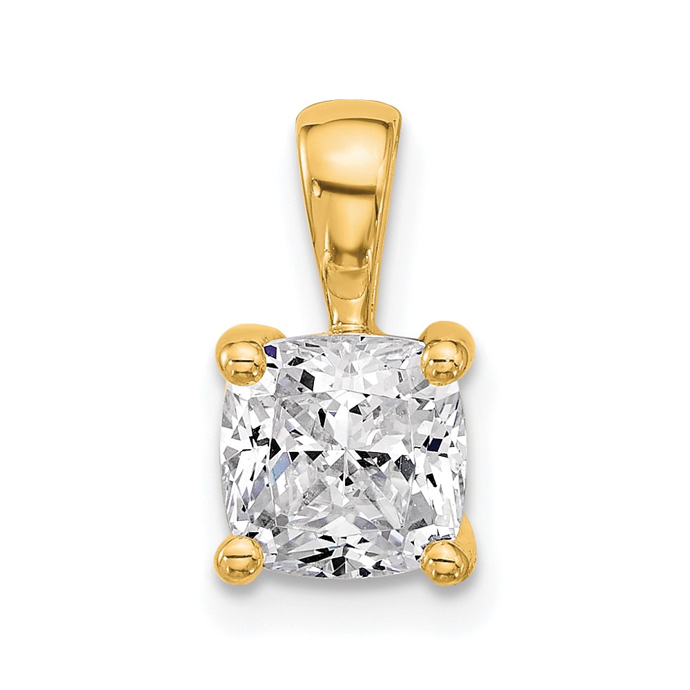 14K Yellow Gold 1.50 Carat Lab Grown Diamond VS SI+ G+ Cushion Complete Four Prong Pendant
