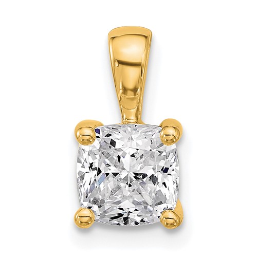 14K Yellow Gold 1.50 Carat Certified Lab Grown Diamond VS SI+ G+ Cushion Complete Four Prong Pendant
