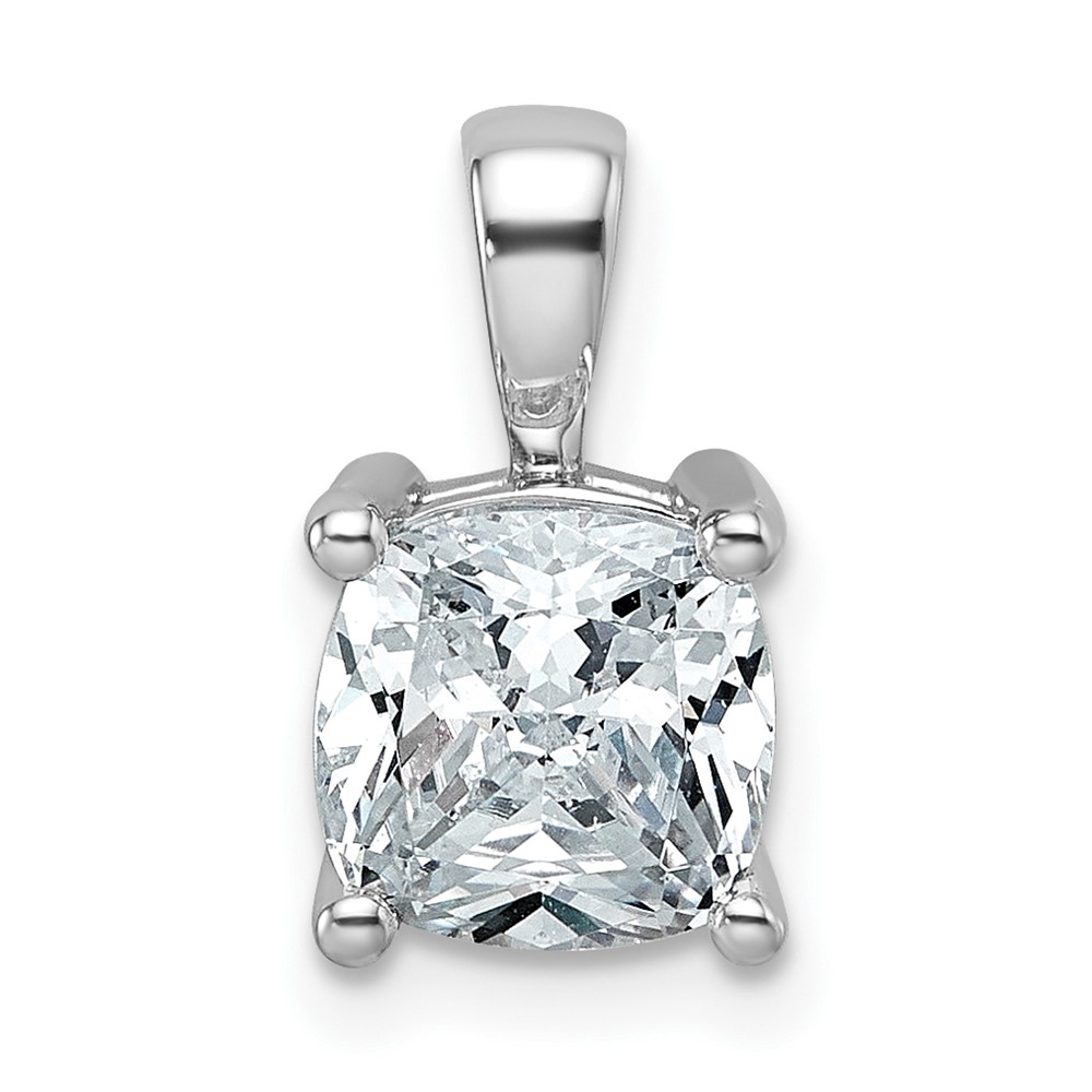 14K White Gold 2 Carat Certified Lab Grown Diamond VS SI+ G+ Cushion Complete Four Prong Pendant