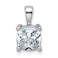 14K White Gold 2 Carat Certified Lab Grown Diamond VS SI+ G+ Cushion Complete Four Prong Pendant view 1