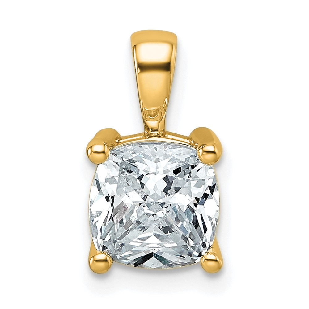 14K Yellow Gold 2 Carat Certified Lab Grown Diamond VS+ F+ Cushion Complete Four Prong Pendant