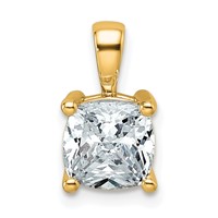 14K Yellow Gold 2 Carat Certified Lab Grown Diamond VS+ F+ Cushion Complete Four Prong Pendant view 1