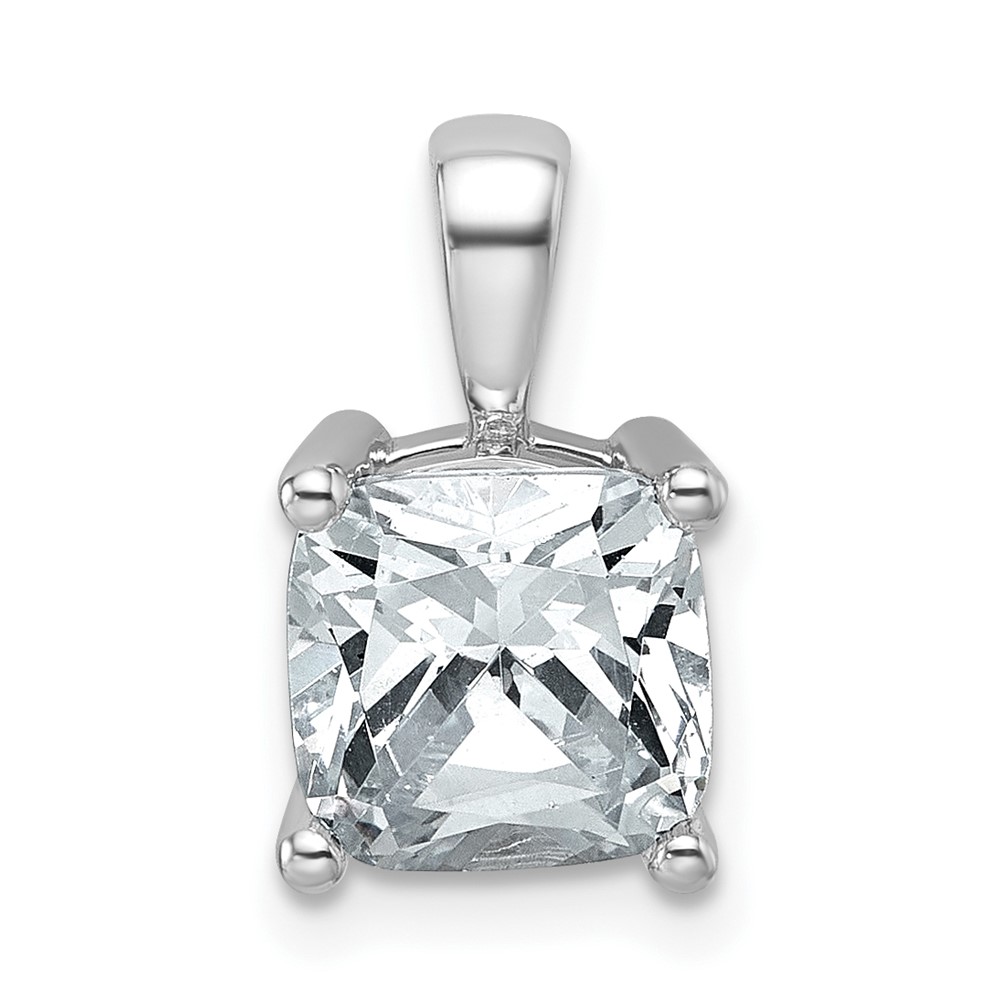 14K White Gold 2.50 Carat Lab Grown Diamond VS SI+ G+ Cushion Complete Four Prong Pendant