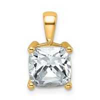 14K Yellow Gold 2.50 Carat Lab Grown Diamond VS+ F+ Cushion Complete Four Prong Pendant view 1