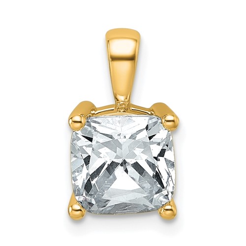 14K Yellow Gold 2.50 Carat Certified Lab Grown Diamond VS+ F+ Cushion Complete Four Prong Pendant