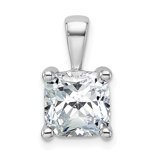 14K White Gold 3 Carat Lab Grown Diamond VS SI+ G+ Cushion Complete Four Prong Pendant