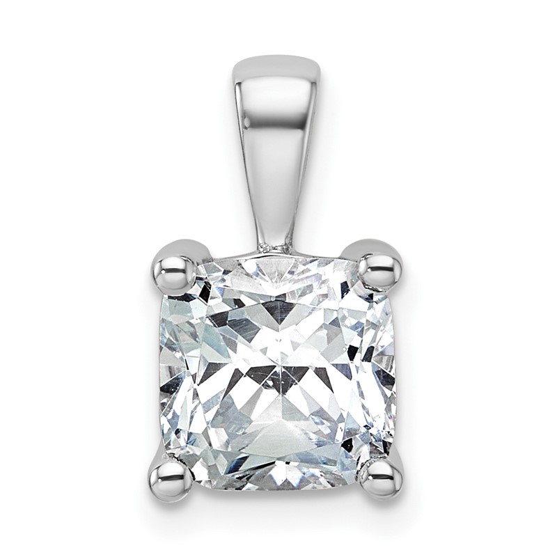 14k White Gold 3 carat Lab Grown Diamond VS/SI+ G+ Cushion Complete Four Prong Pendant
