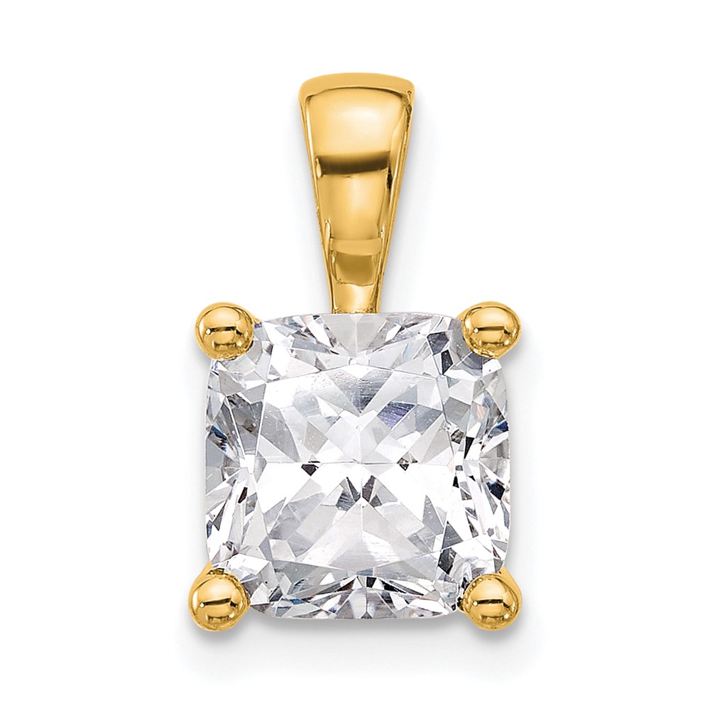 14K Yellow Gold 3 Carat Certified Lab Grown Diamond VS+ F+ Cushion Complete Four Prong Pendant
