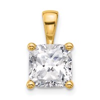 14K Yellow Gold 3 Carat Certified Lab Grown Diamond VS+ F+ Cushion Complete Four Prong Pendant view 1