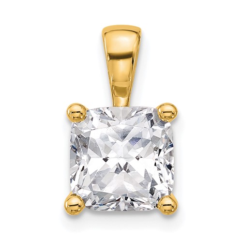 14K Yellow Gold 3 Carat Lab Grown Diamond VS+ F+ Cushion Complete Four Prong Pendant