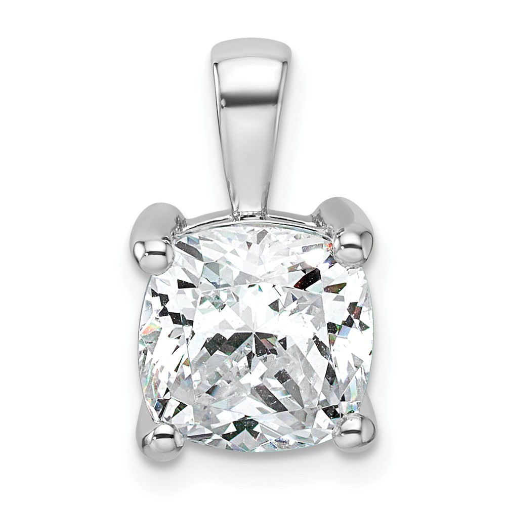 14K White Gold 4 Carat Lab Grown Diamond VS SI+ G+ Cushion Complete Four Prong Pendant