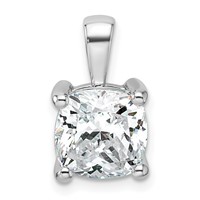 14K White Gold 4 Carat Lab Grown Diamond VS SI+ G+ Cushion Complete Four Prong Pendant view 1