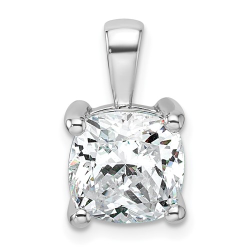 14K White Gold 4 Carat Lab Grown Diamond VS SI+ G+ Cushion Complete Four Prong Pendant