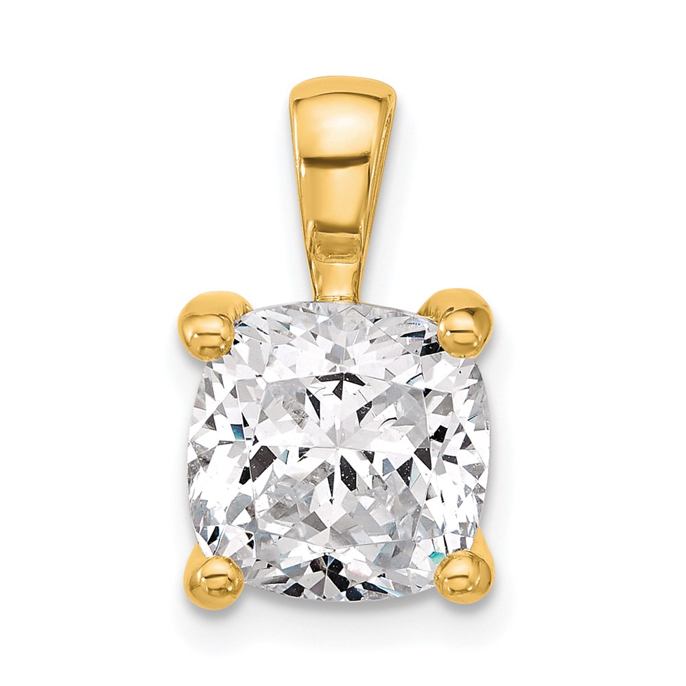 14K Yellow Gold 4 Carat Lab Grown Diamond VS+ F+ Cushion Complete Four Prong Pendant