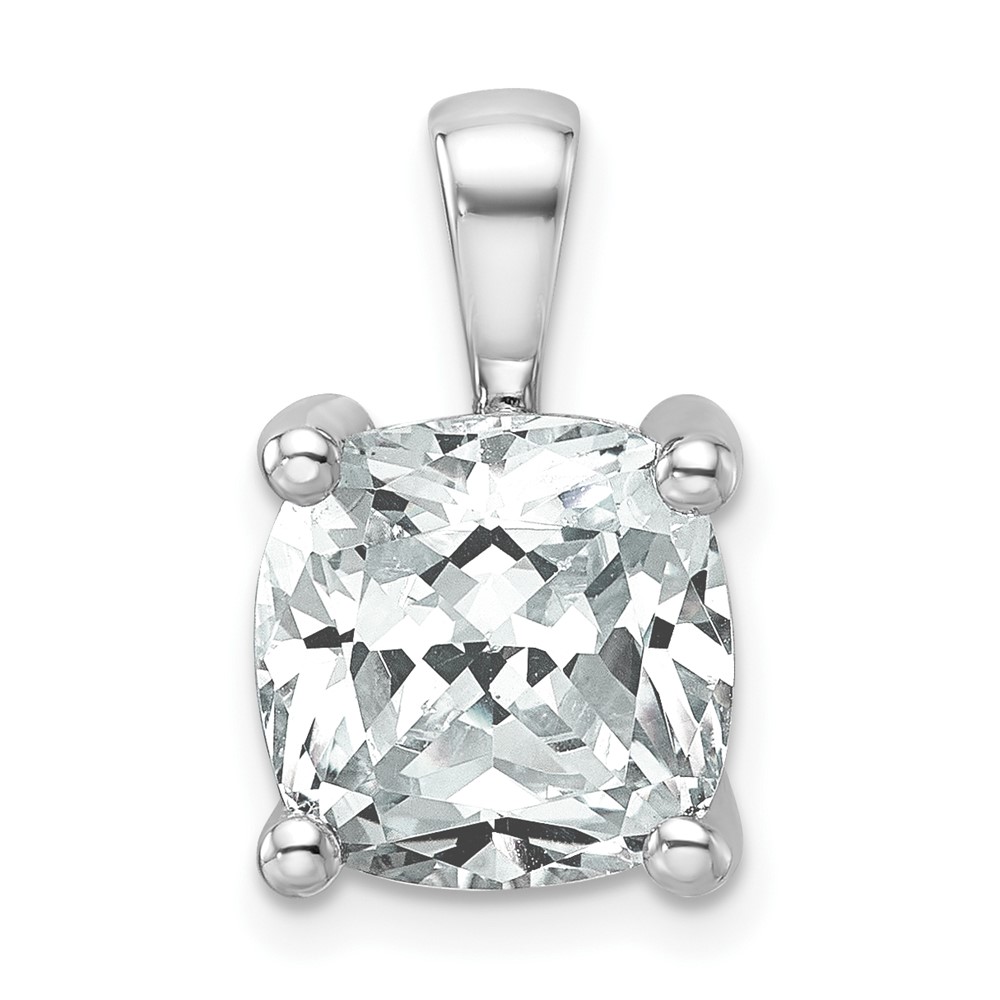 14K White Gold 5 Carat Lab Grown Diamond VS SI+ G+ Cushion Complete Four Prong Pendant