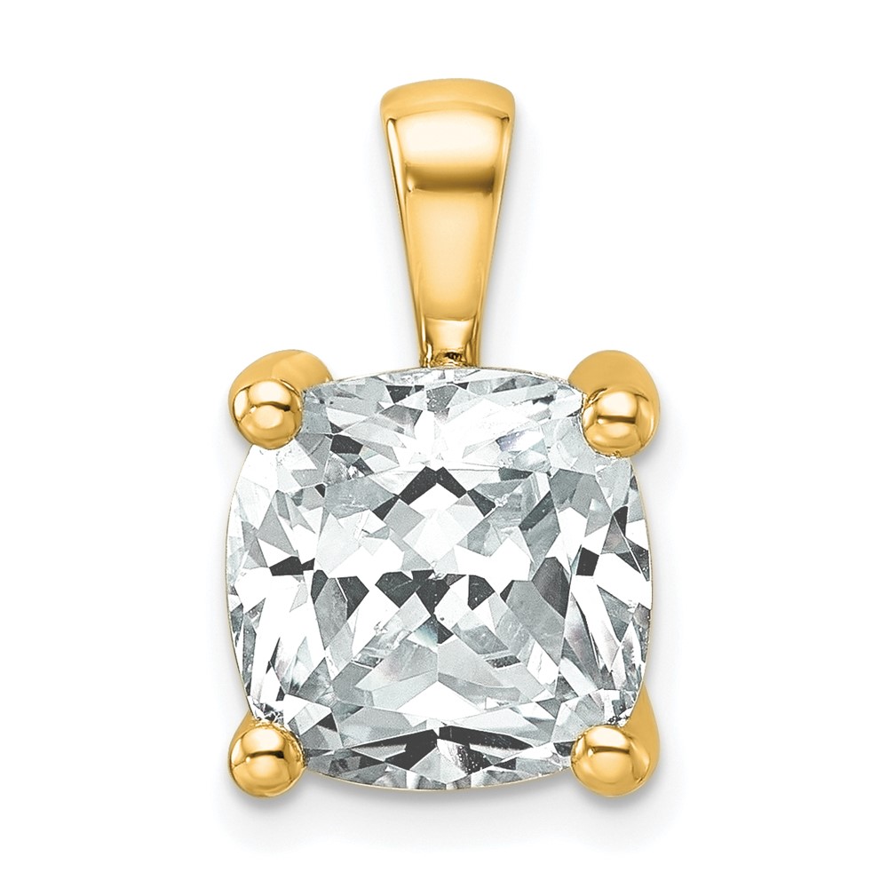 14K Yellow Gold 5 Carat Lab Grown Diamond VS+ F+ Cushion Complete Four Prong Pendant