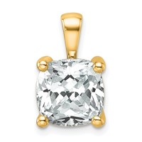 14K Yellow Gold 5 Carat Lab Grown Diamond VS+ F+ Cushion Complete Four Prong Pendant view 1