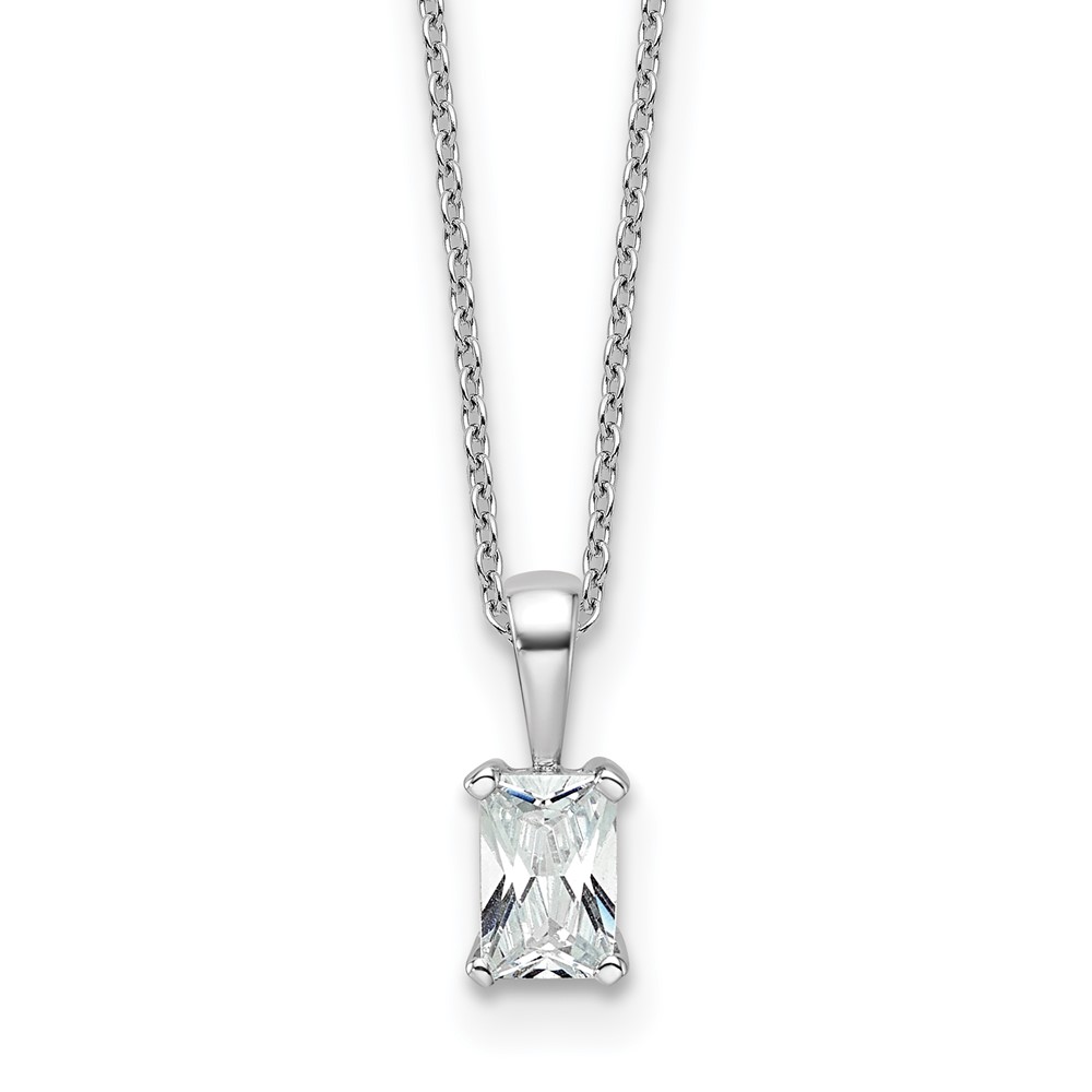14K White Gold 0.50 Carat Lab Grown Diamond VS SI+ G+ Radiant Complete Four Prong Pendant Necklace, 18"