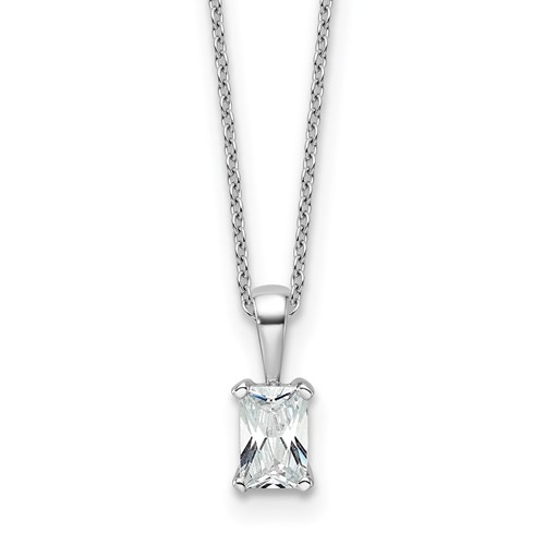 14K White Gold 0.50 Carat Lab Grown Diamond VS SI+ G+ Radiant Complete Four Prong Pendant Necklace, 18"