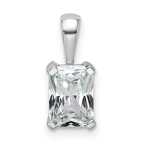14K White Gold 0.75 Carat Lab Grown Diamond VS SI+ G+ Radiant Complete Four Prong Pendant