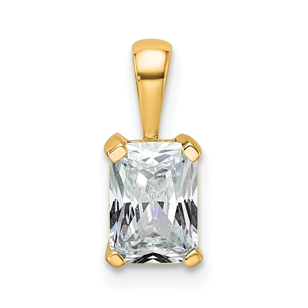 14K Yellow Gold 0.75 Carat Certified Lab Grown Diamond VS+ F+ Radiant Complete Four Prong Pendant