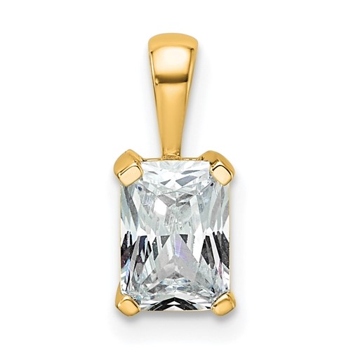 14K Yellow Gold 0.75 Carat Certified Lab Grown Diamond VS SI+ G+ Radiant Complete Four Prong Pendant