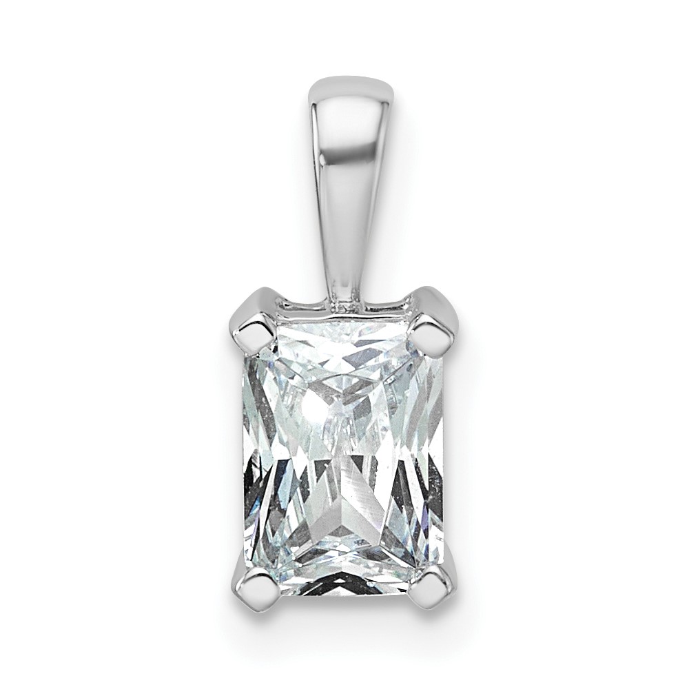 14K White Gold 1 Carat Lab Grown Diamond VS SI+ G+ Radiant Complete Four Prong Pendant