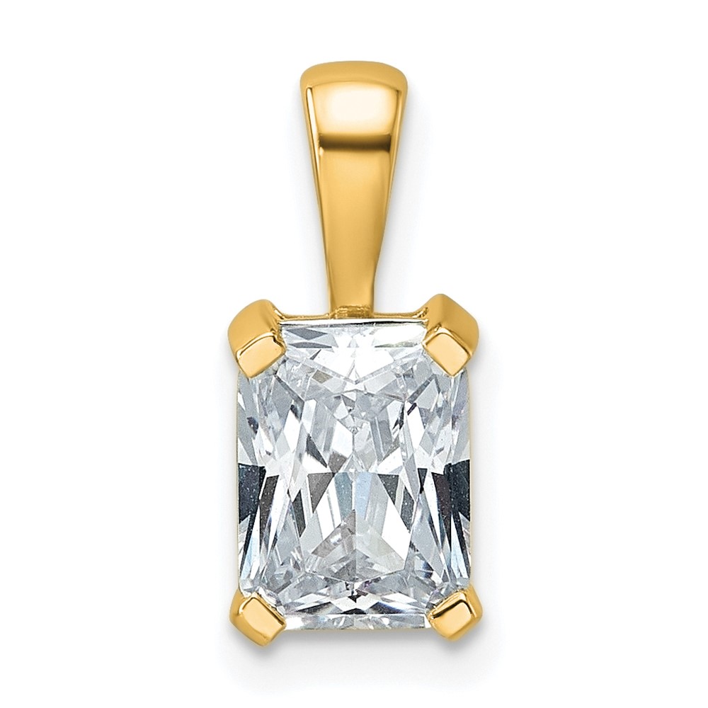 14K Yellow Gold 1.50 Carat Certified Lab Grown Diamond VS SI+ G+ Radiant Complete Four Prong Pendant