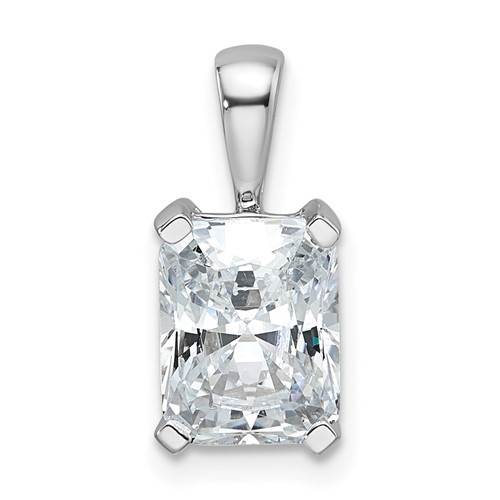 14K White Gold 2 Carat Lab Grown Diamond VS+ F+ Radiant Complete Four Prong Pendant