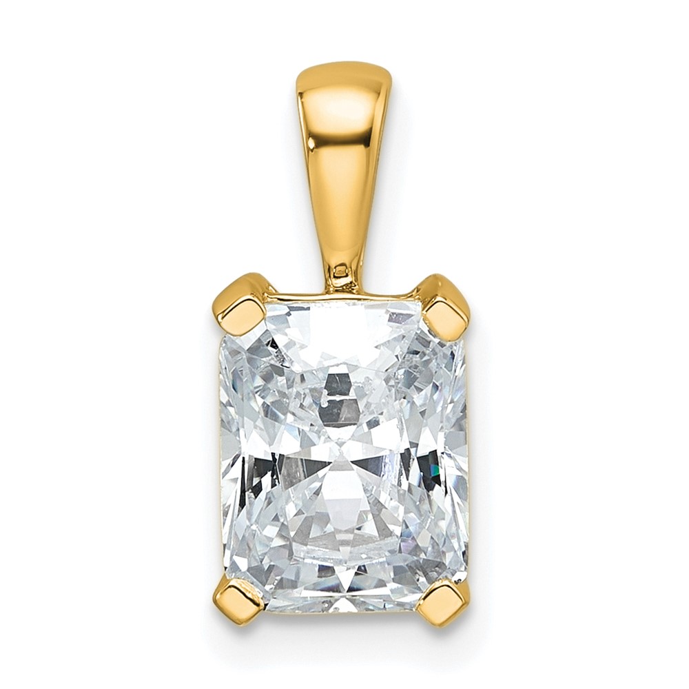 14K Yellow Gold 2 Carat Lab Grown Diamond VS SI+ G+ Radiant Complete Four Prong Pendant