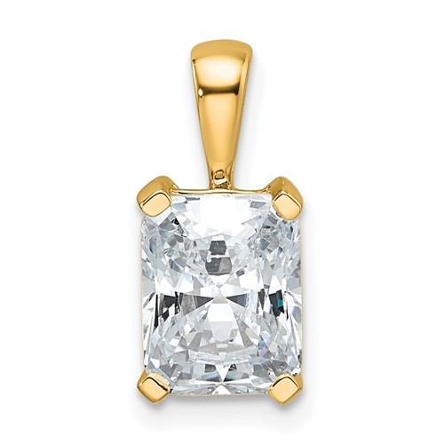 14K Yellow Gold 2 Carat Certified Lab Grown Diamond VS+ F+ Radiant Complete Four Prong Pendant