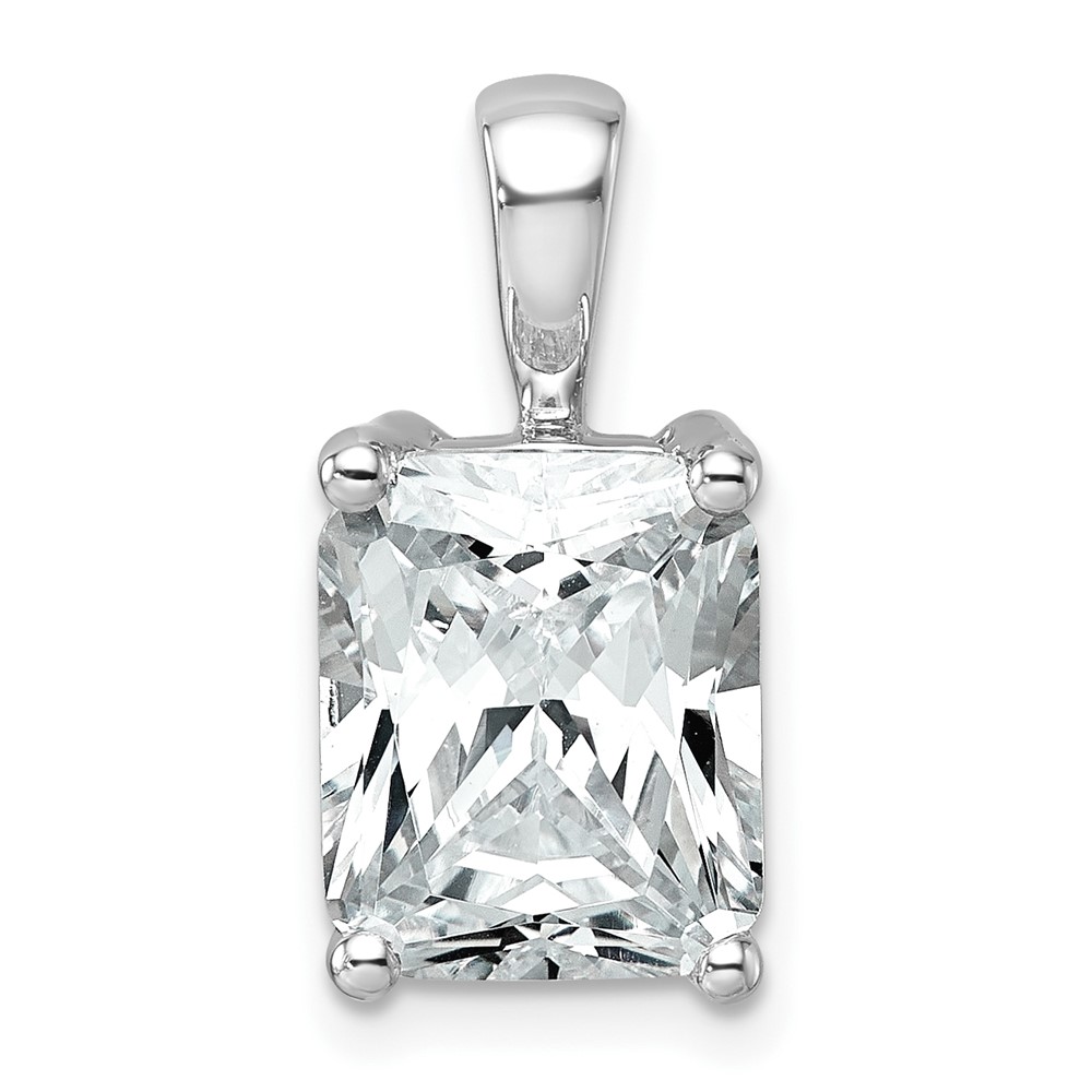 14K White Gold 4 Carat Lab Grown Diamond VS SI+ G+ Radiant Complete Four Prong Pendant