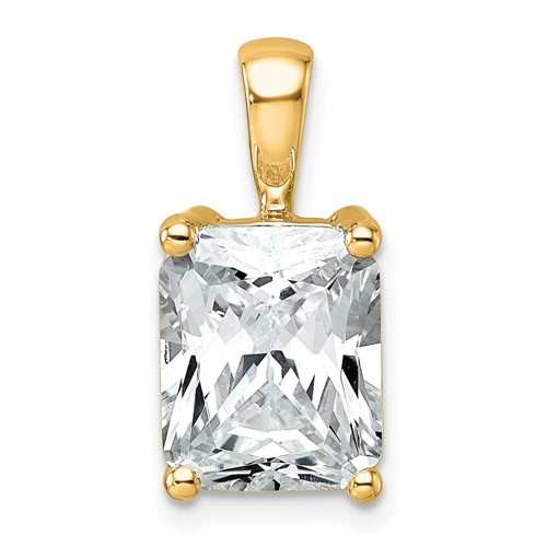 14K Yellow Gold 4 Carat Certified Lab Grown Diamond VS+ F+ Radiant Complete Four Prong Pendant
