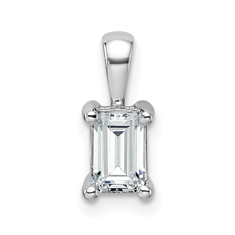 14K White Gold 0.75 Carat Certified Lab Grown Diamond VS+ F+ Emerald Complete Four Prong Pendant