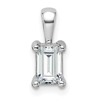 14K White Gold 0.75 Carat Certified Lab Grown Diamond VS+ F+ Emerald Complete Four Prong Pendant view 1