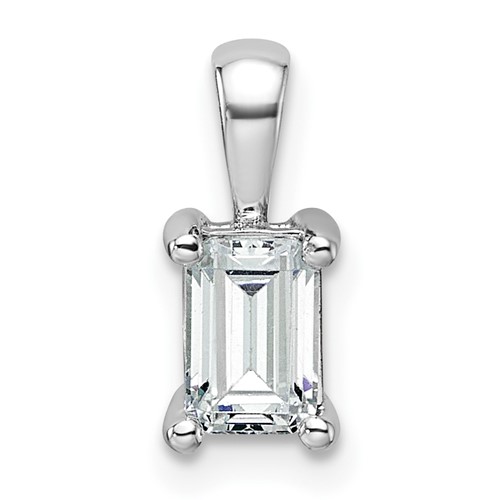14K White Gold 0.75 Carat Certified Lab Grown Diamond VS SI+ G+ Emerald Complete Four Prong Pendant