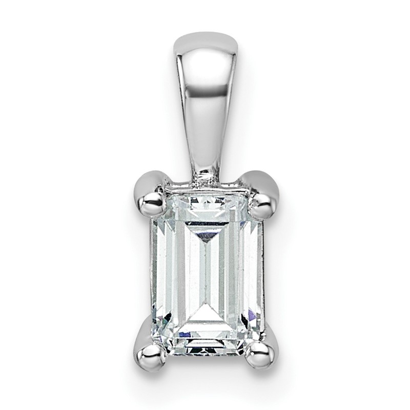 14k White Gold 3/4 carat Lab Grown Diamond VS+ F+ Emerald Complete Four Prong Pendant