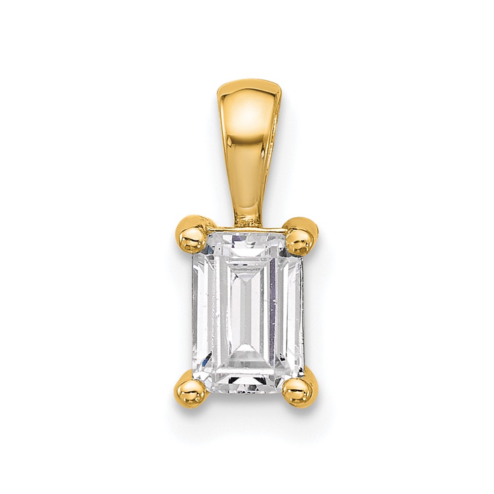 14K Yellow Gold 0.75 Carat Lab Grown Diamond VS+ F+ Emerald Complete Four Prong Pendant