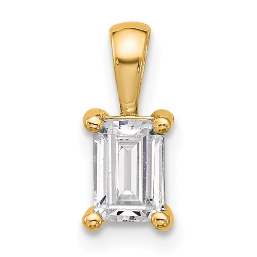 14K Yellow Gold 0.75 Carat Certified Lab Grown Diamond VS+ F+ Emerald Complete Four Prong Pendant