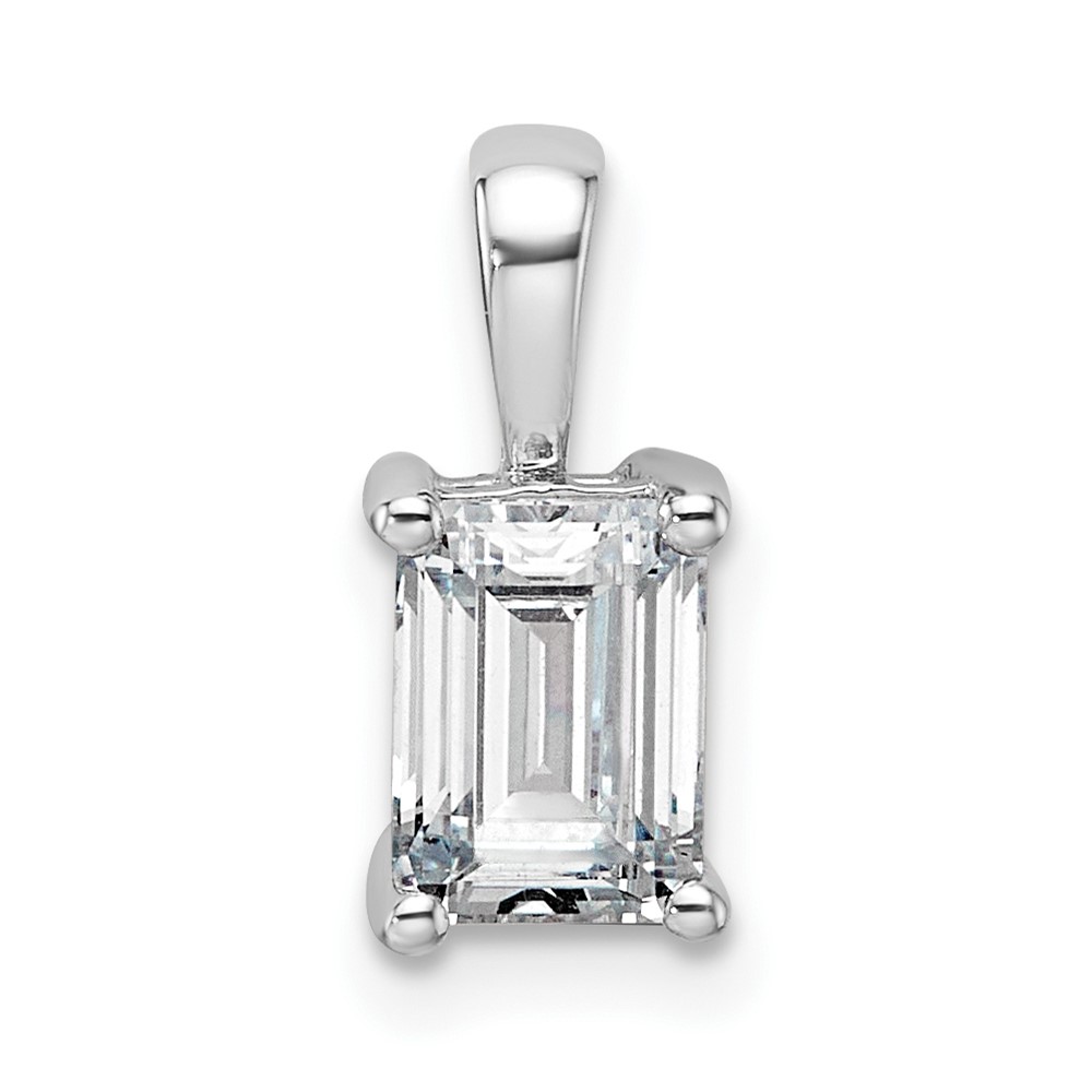 14K White Gold 1 Carat Lab Grown Diamond VS SI+ G+ Emerald Complete Four Prong Pendant