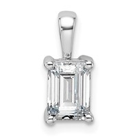 14K White Gold 1 Carat Lab Grown Diamond VS SI+ G+ Emerald Complete Four Prong Pendant view 1