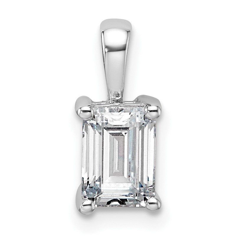 14k White Gold 1 carat Certified Lab Grown Diamond VS/SI+ G+ Emerald Complete Four Prong Pendant