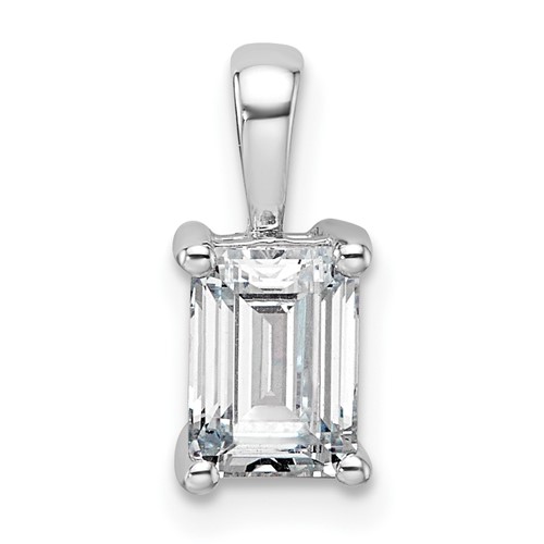 14K White Gold 1 Carat Certified Lab Grown Diamond VS+ F+ Emerald Complete Four Prong Pendant