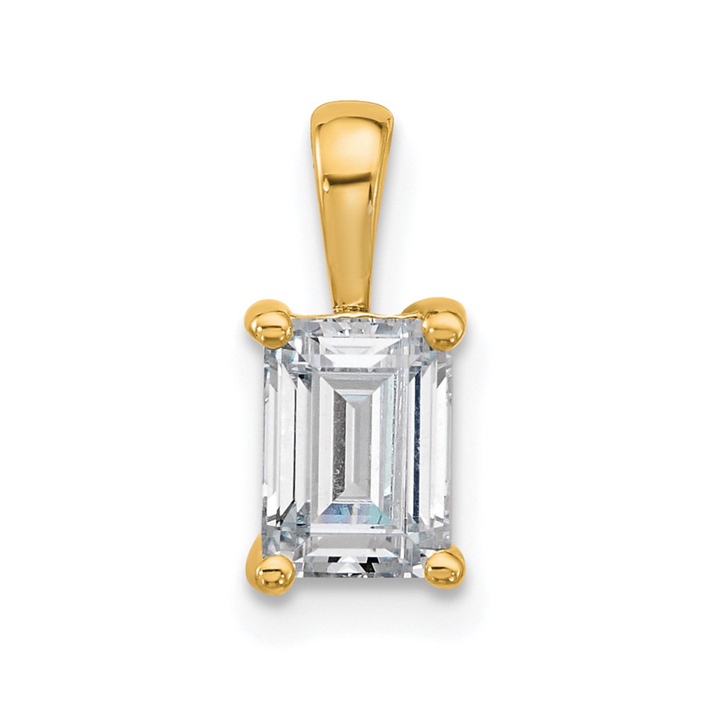 14K Yellow Gold 1 Carat Lab Grown Diamond VS+ F+ Emerald Complete Four Prong Pendant