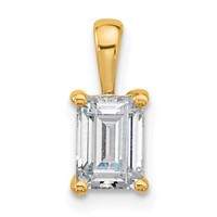 14K Yellow Gold 1 Carat Lab Grown Diamond VS+ F+ Emerald Complete Four Prong Pendant view 1