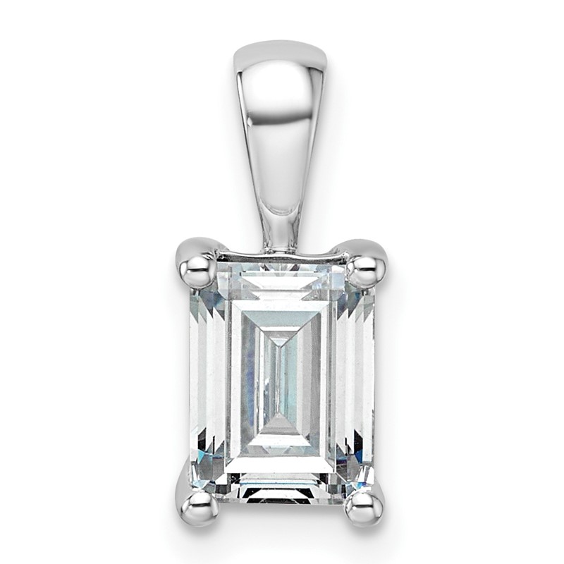 14k White Gold 1 1/2 carat Certified Lab Grown Diamond VS+ F+ Emerald Complete Four Prong Pendant