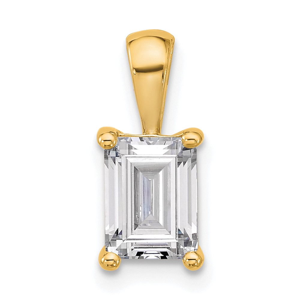 14K Yellow Gold 1.50 Carat Lab Grown Diamond VS SI+ G+ Emerald Complete Four Prong Pendant